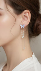S925 Elegant Butterfly with Pearl Tassels Drop Earrings
