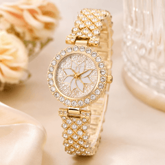 Luxury Floral Crystal Quartz Wrist Watch for Women