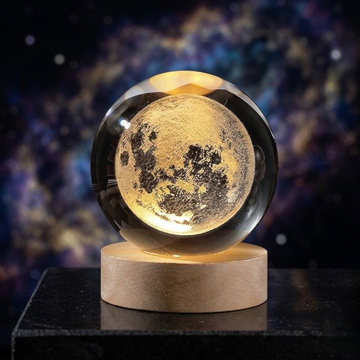 3D Galaxy Crystal Ball Lamp with Wooden LED Base