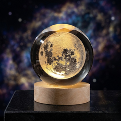 3D Galaxy Crystal Ball Lamp with Wooden LED Base