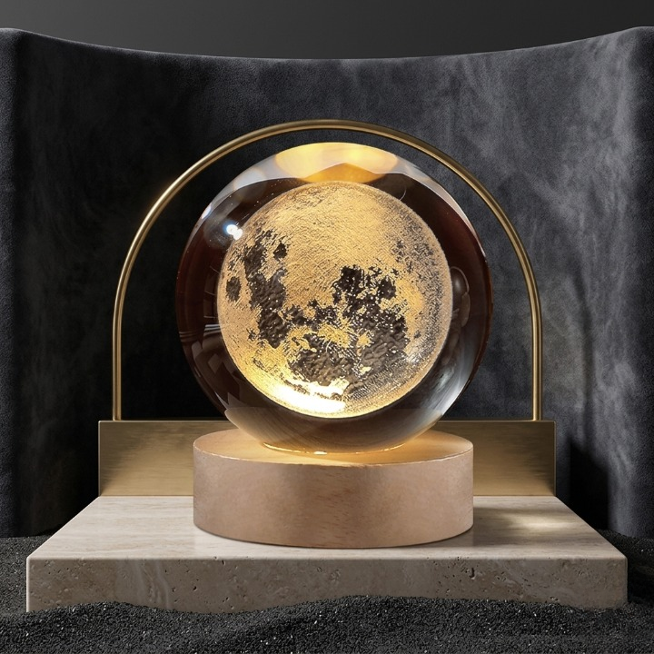 3D Galaxy Crystal Ball Lamp with Wooden LED Base